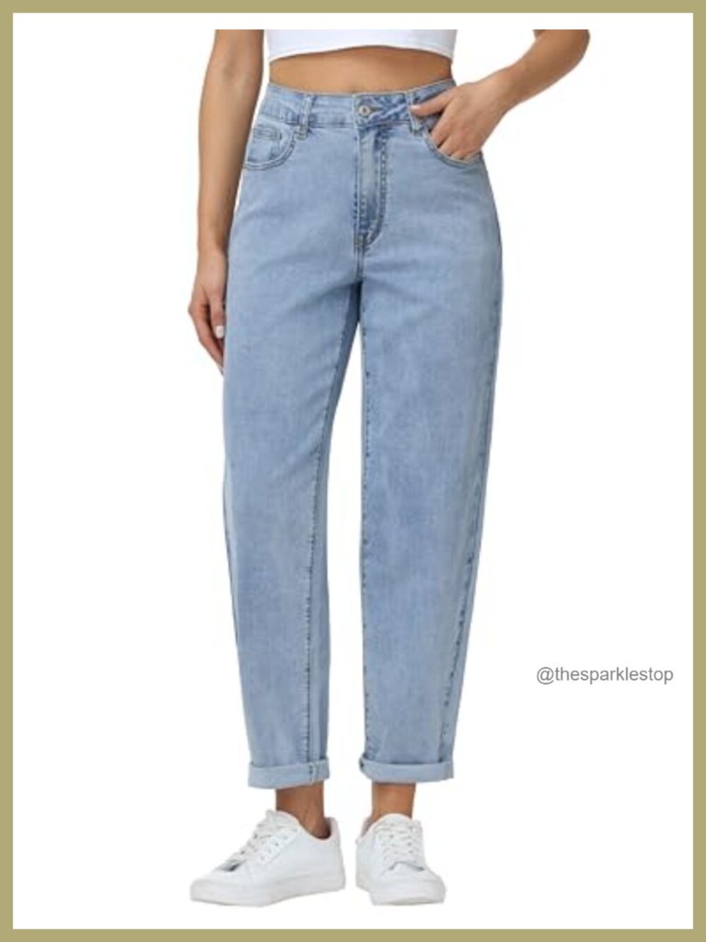 Boyfriend Jeans High Rise Stretchy Baggy Denim Tapered Leg Women